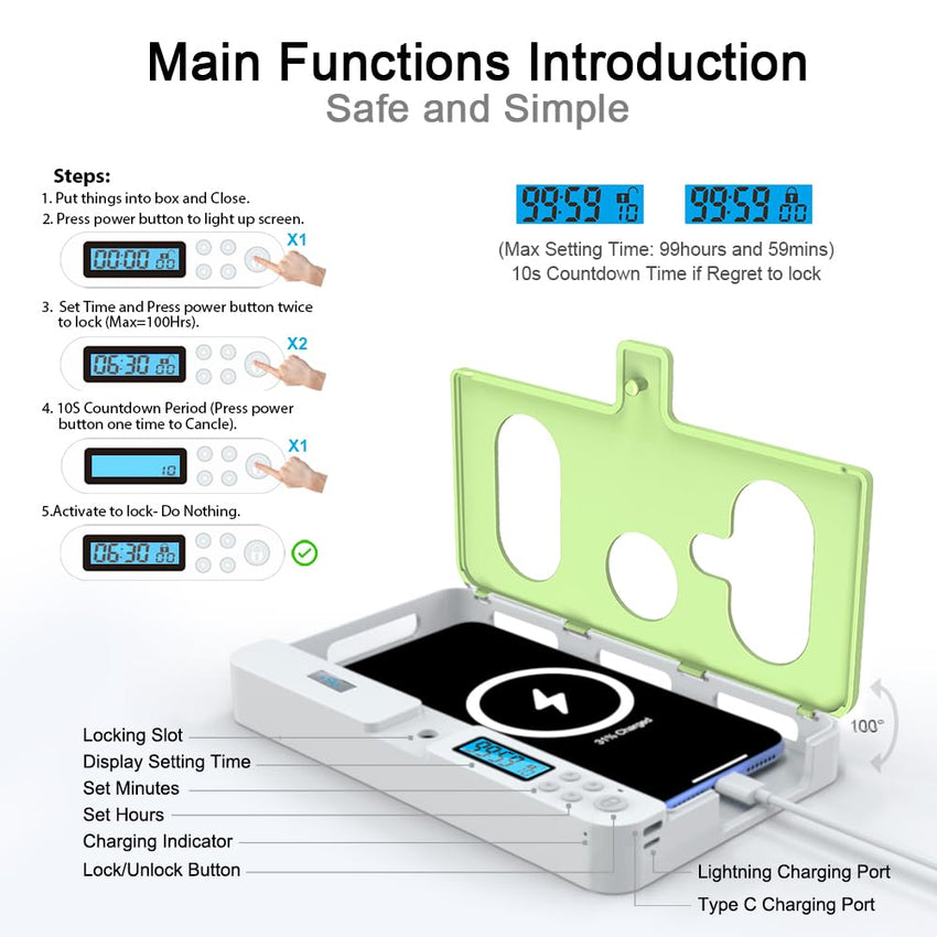 Portable Smart Auto Phone Timer Lock Box for iPhone and Android Phones, Self - Control Timer Locker to Help Kids,Students, Adults Focus Back,Prevent Excessive Games, Mobile Phone Addiction(New) - 7DAY'S