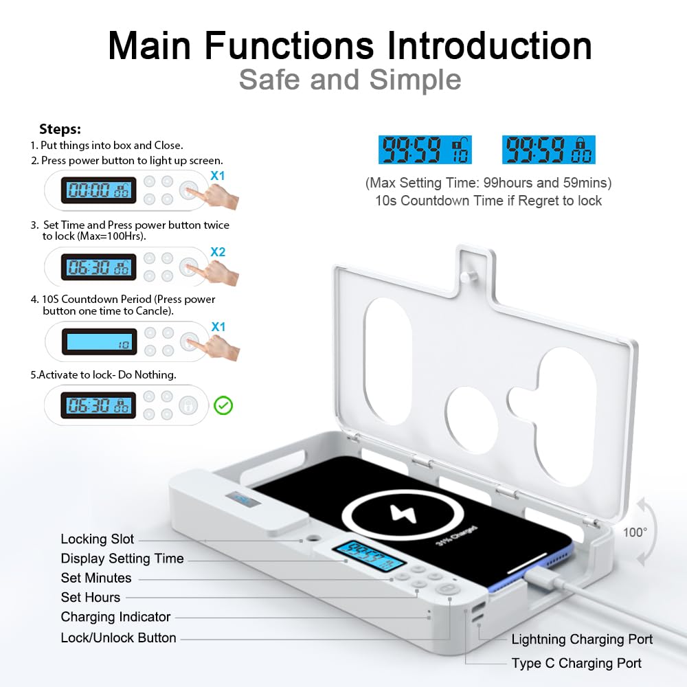 Portable Smart Auto Phone Timer Lock Box for iPhone and Android Phones, Self - Control Timer Locker to Help Kids,Students, Adults Focus Back,Prevent Excessive Games, Mobile Phone Addiction(New) - 7DAY'S
