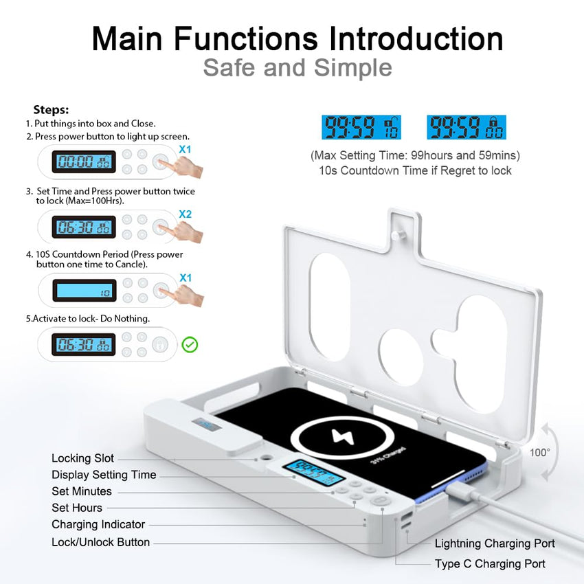 Portable Smart Auto Phone Timer Lock Box for iPhone and Android Phones, Self - Control Timer Locker to Help Kids,Students, Adults Focus Back,Prevent Excessive Games, Mobile Phone Addiction(New) - 7DAY'S