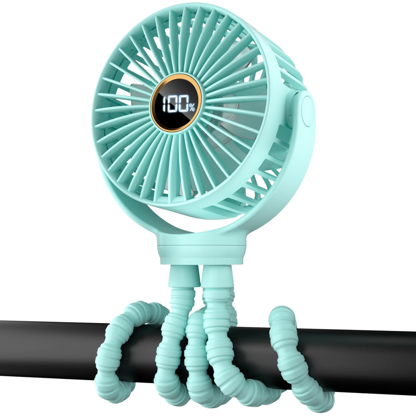 Portable Stroller Mini Fan, Small Rechargeable Personal Fan, Baby Travel Essentials for Wagon, Car Seat, Treadmill, Battery Powered Biking Gear Accessories, 360° Rotation, 3 - Speed, Display, Black - 7DAY'S