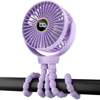 Portable Stroller Mini Fan, Small Rechargeable Personal Fan, Baby Travel Essentials for Wagon, Car Seat, Treadmill, Battery Powered Biking Gear Accessories, 360° Rotation, 3 - Speed, Display, Black - 7DAY'S