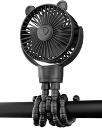 Portable Stroller Mini Fan, Small Rechargeable Personal Fan, Baby Travel Essentials for Wagon, Car Seat, Treadmill, Battery Powered Biking Gear Accessories, 360° Rotation, 3 - Speed, Display, Black - 7DAY'S