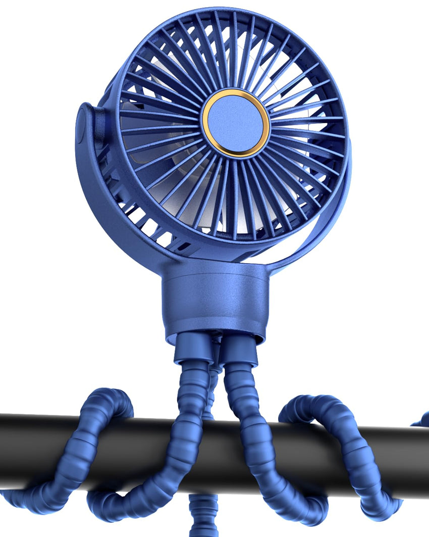 Portable Stroller Mini Fan, Small Rechargeable Personal Fan, Baby Travel Essentials for Wagon, Car Seat, Treadmill, Battery Powered Biking Gear Accessories, 360° Rotation, 3 - Speed, Display, Black - 7DAY'S