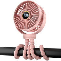 Portable Stroller Mini Fan, Small Rechargeable Personal Fan, Baby Travel Essentials for Wagon, Car Seat, Treadmill, Battery Powered Biking Gear Accessories, 360° Rotation, 3 - Speed, Display, Black - 7DAY'S