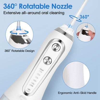 Portable Water Dental Flosser Cordless Rechargeable Dental Oral Irrigator IPX7 Waterproof Teeth Cleaner with 5 Modes 5 Nozzles 10.14oz Detachable Water Tank for Travel Home - 7DAY'S