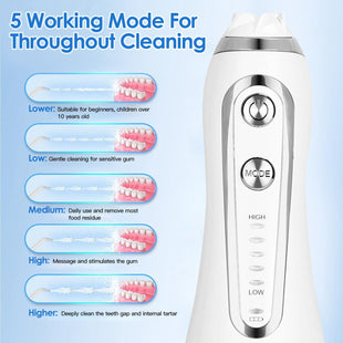 Portable Water Dental Flosser Cordless Rechargeable Dental Oral Irrigator IPX7 Waterproof Teeth Cleaner with 5 Modes 5 Nozzles 10.14oz Detachable Water Tank for Travel Home - 7DAY'S