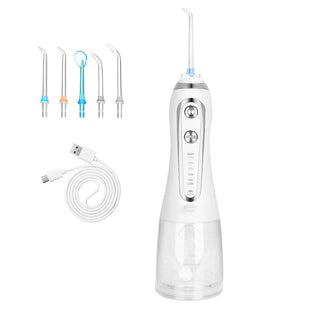 Portable Water Dental Flosser Cordless Rechargeable Dental Oral Irrigator IPX7 Waterproof Teeth Cleaner with 5 Modes 5 Nozzles 10.14oz Detachable Water Tank for Travel Home