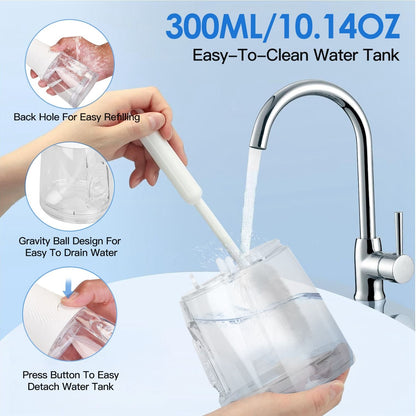 Portable Water Dental Flosser Cordless Rechargeable Dental Oral Irrigator IPX7 Waterproof Teeth Cleaner with 5 Modes 5 Nozzles 10.14oz Detachable Water Tank for Travel Home - 7DAY'S