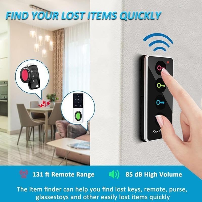 Portable Wireless Key Finder Set with 4 Signal Receivers - Ideal Party Gift for Elders, Black, Requires 2 AAA Batteries（Super Good qualiey） - 7DAY'S