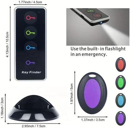 Portable Wireless Key Finder Set with 4 Signal Receivers - Ideal Party Gift for Elders, Black, Requires 2 AAA Batteries（Super Good qualiey） - 7DAY'S