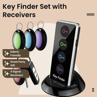 Portable Wireless Key Finder Set with 4 Signal Receivers - Ideal Party Gift for Elders, Black, Requires 2 AAA Batteries（Super Good qualiey） - 7DAY'S