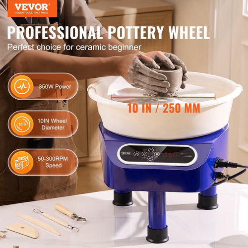 Pottery Wheel, 10 inch Pottery Forming Machine, 350W Electric Wheel for Pottery with Foot Pedal and LCD Touch Screen, Direct Drive Ceramic Wheel with 3 Support Legs for DIY Art Craft, Blue - 7DAY'S