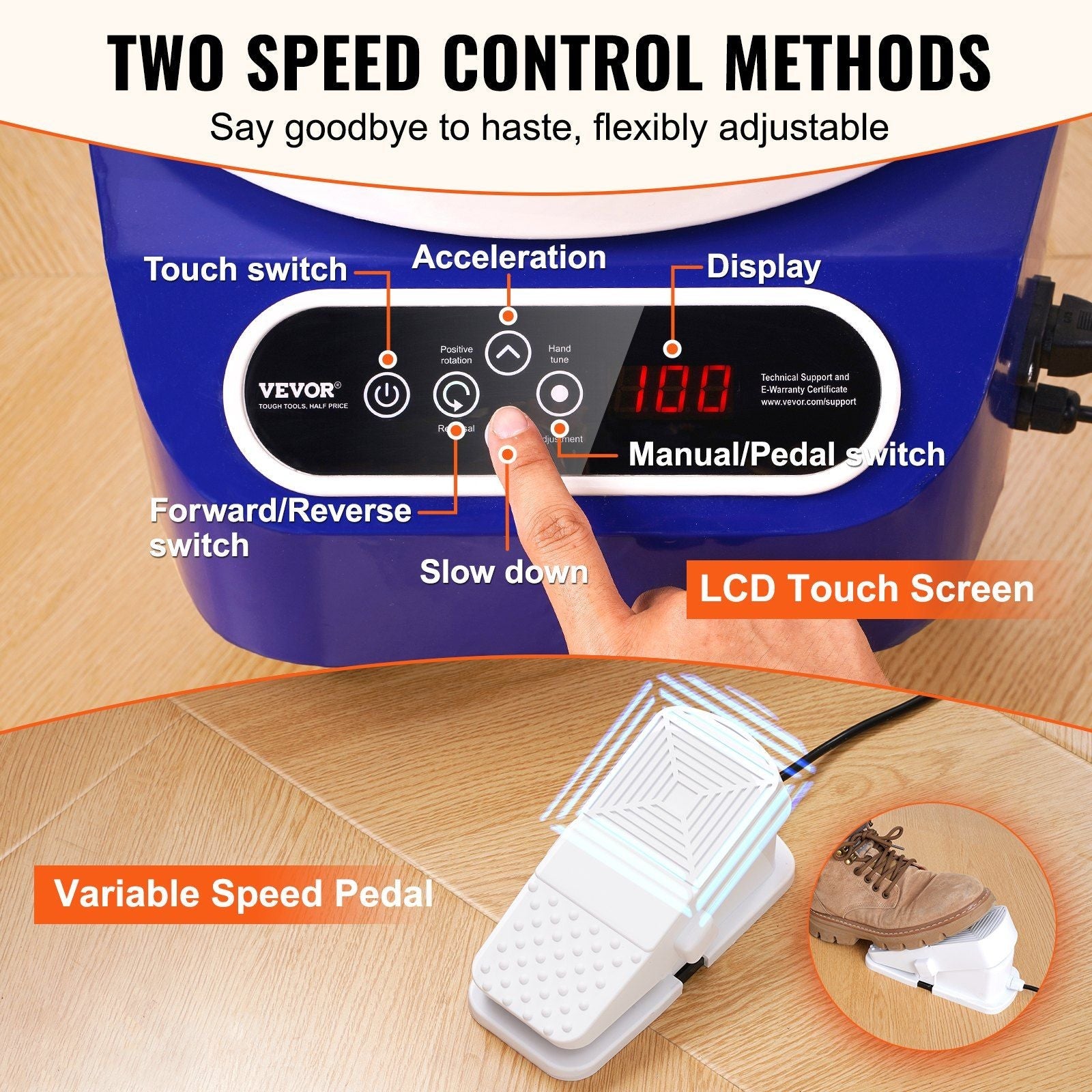 Pottery Wheel, 10 inch Pottery Forming Machine, 350W Electric Wheel for Pottery with Foot Pedal and LCD Touch Screen, Direct Drive Ceramic Wheel with 3 Support Legs for DIY Art Craft, Blue - 7DAY'S