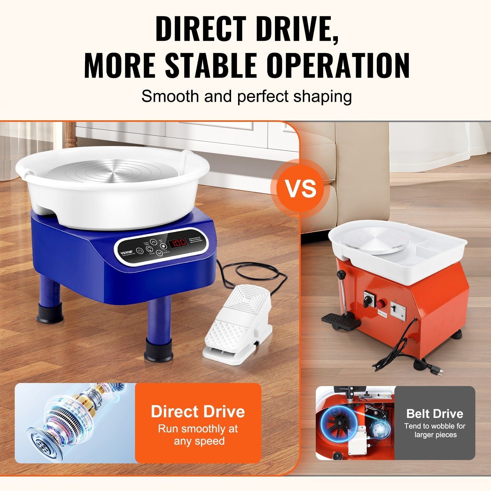 Pottery Wheel, 10 inch Pottery Forming Machine, 350W Electric Wheel for Pottery with Foot Pedal and LCD Touch Screen, Direct Drive Ceramic Wheel with 3 Support Legs for DIY Art Craft, Blue - 7DAY'S