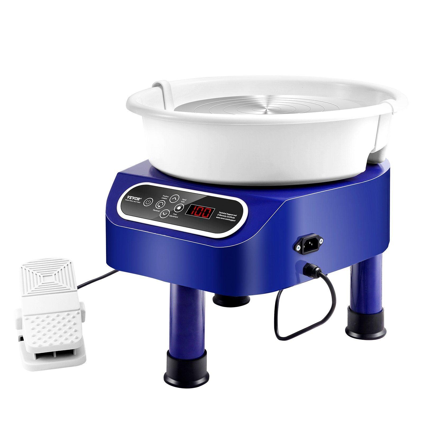 Pottery Wheel, 10 inch Pottery Forming Machine, 350W Electric Wheel for Pottery with Foot Pedal and LCD Touch Screen, Direct Drive Ceramic Wheel with 3 Support Legs for DIY Art Craft, Blue - 7DAY'S