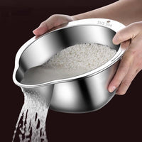 Premium SUS304 Stainless Steel Rice Washing Drain Basket - Multifunctional Kitchen Colander for Rice, Fruits, Veggies & Storage, Durable Kitchen Gadget（Super good qualiey） - 7DAY'S