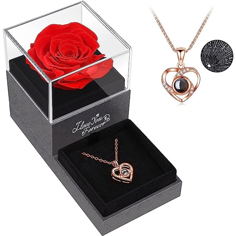 Preserved Red Real Rose with I Love You Necklace Mothers Day Gifts - 7DAY'S