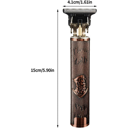 Copper-finish beard trimmer with engraved design, 15cm long, precision grooming tool for men