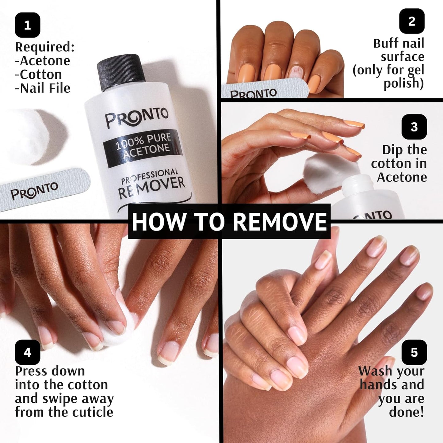 Pronto 100% Acetone Gel Nail Polish Remover - Gel Polish Remover for Nails | Acetone Nail Polish Remover For Nails for Removal of Glue, Gel, Acrylic & Dip | Gel Polish Remover, 8 Fl oz - 7DAY'S
