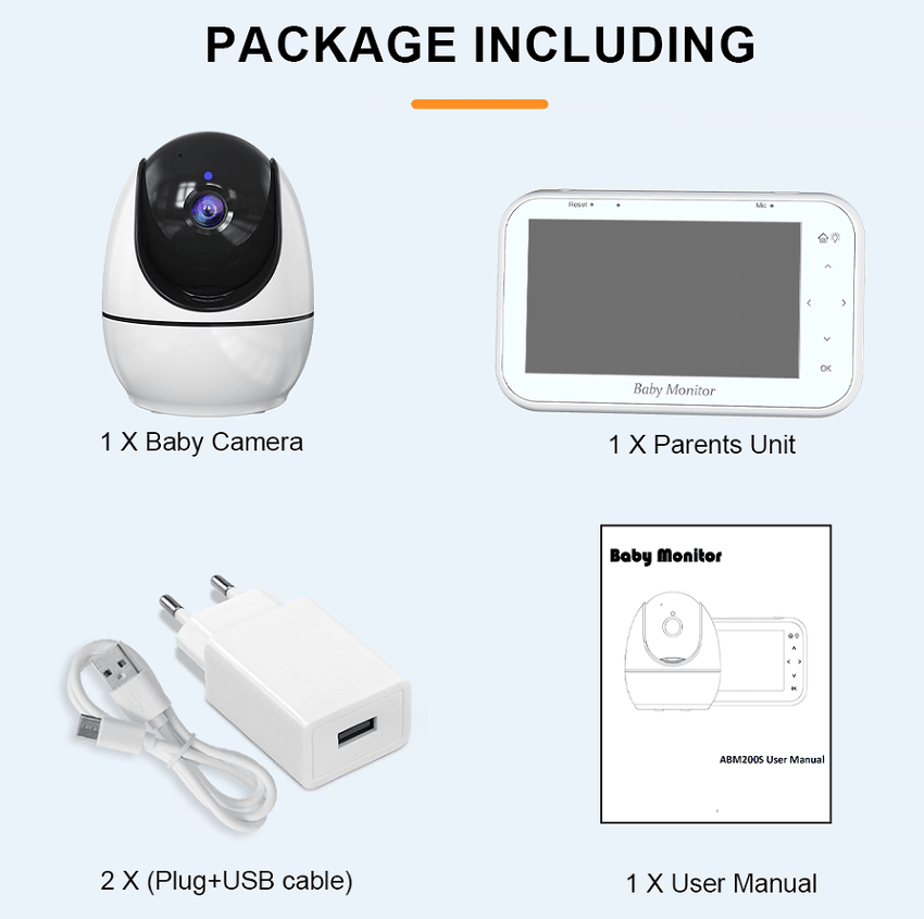 PSABM200S Baby Motion Monitor Temperature Monitor Micro SD (4 - 32GB) option 4.3Inch IPS IR Night Vision Video Dual Audio HD 1920 * 1080 - 7DAY'S