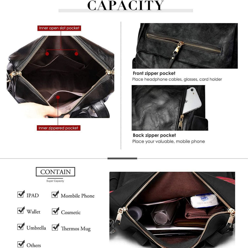 PU Leather Backpack Purse For Women Convertible Ladies Fashion Casual Large School Shoulder Bags - 7DAY'S