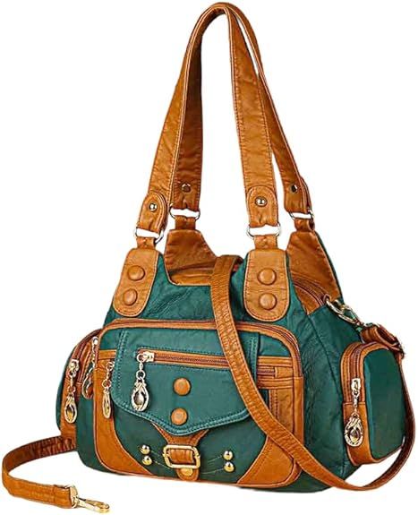 PU Leather Crossbody Bags for Women Medium Size Soft Leather Multi Pocket Shoulder Purses for Women Trendy Vintage - 7DAY'S