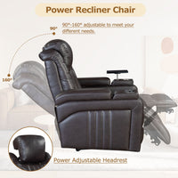 PU Leather Power Recliner Home Theater Recliner with Power Adjustable Headrest, Wireless Charging Device, USB Port, Storage Arms, Cup Holder and Swivel Tray Table for Living Room - 7DAY'S