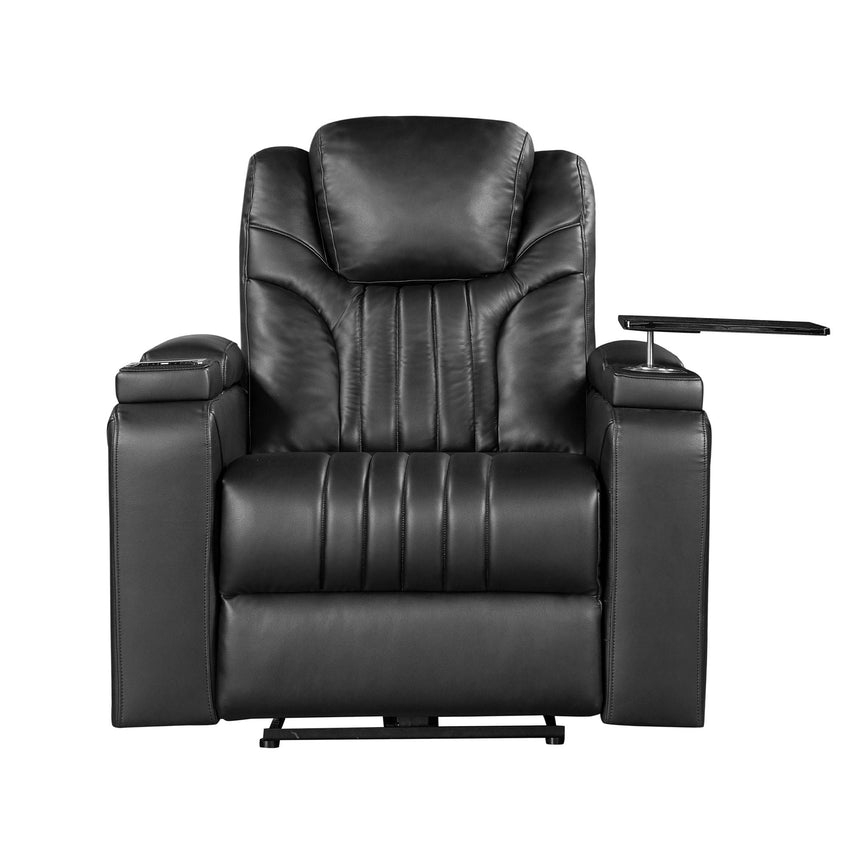 PU Leather Power Recliner Home Theater Recliner with Power Adjustable Headrest, Wireless Charging Device, USB Port, Storage Arms, Cup Holder and Swivel Tray Table for Living Room - 7DAY'S