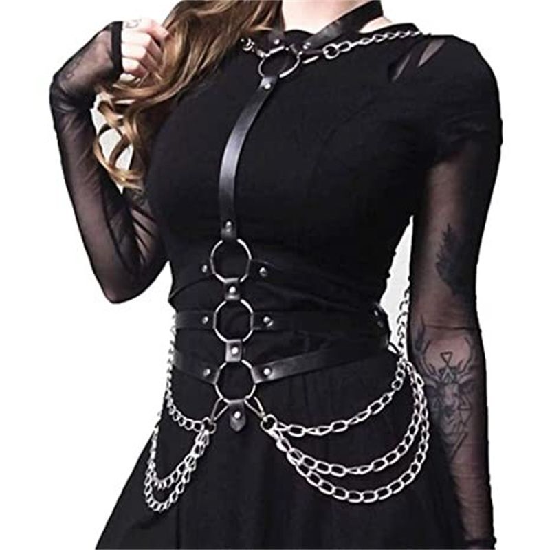 Punk Black Waist Chain Belt Leather Choker Belt One Piece Bra Chain Body Jewelry Accessories for Women and Girls - 7DAY'S