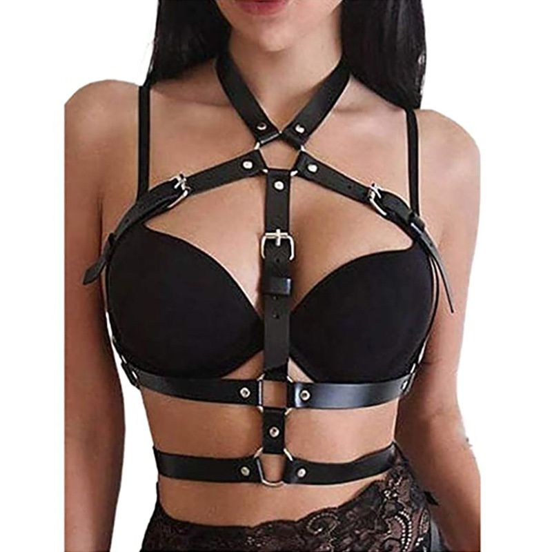 Punk Waist Chain Belt Leather Choker Belt One Piece Bra Chain Body Jewelry Accessories for Women and Girls(Black ) - 7DAY'S