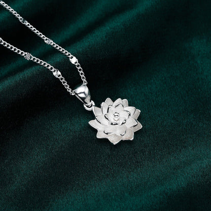 Pure Silver 990 Rotating Lotus Pendant Clavicle Necklace - 7DAY'S