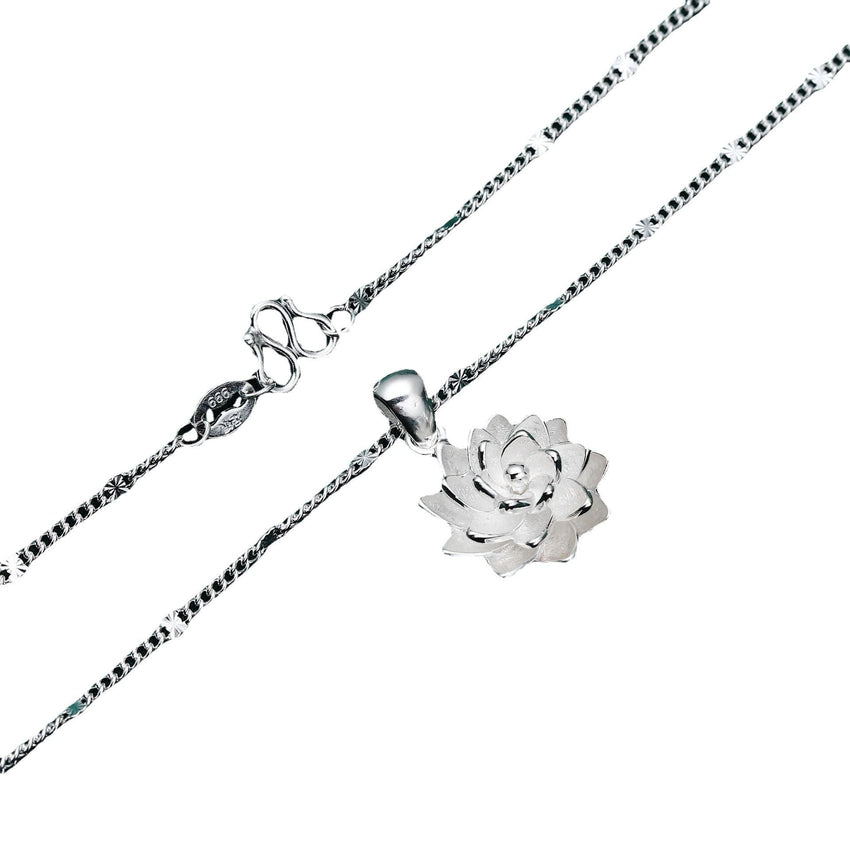 Pure Silver 990 Rotating Lotus Pendant Clavicle Necklace - 7DAY'S