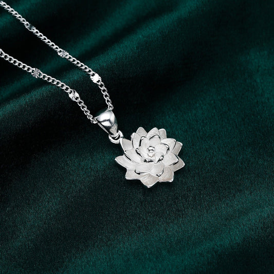 Pure Silver 990 Rotating Lotus Pendant Clavicle Necklace - 7DAY'S