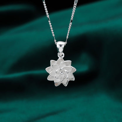 Pure Silver 990 Rotating Lotus Pendant Clavicle Necklace - 7DAY'S