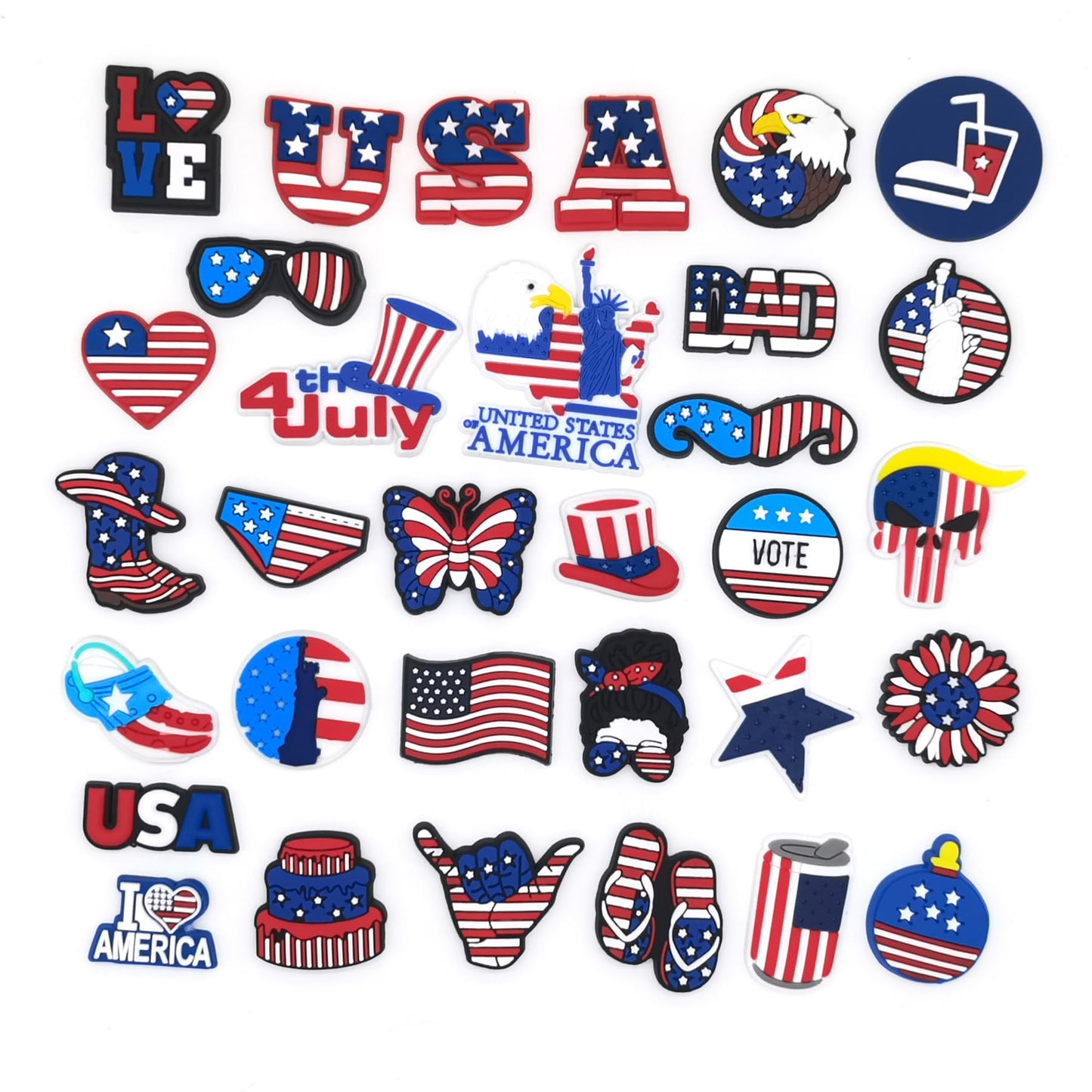 PVC Shoe Charms for Clog Sandals, USA Flag, Dancing, Cheerleading, DIY Shoe Decoration Charms, Party Favor - 7DAY'S