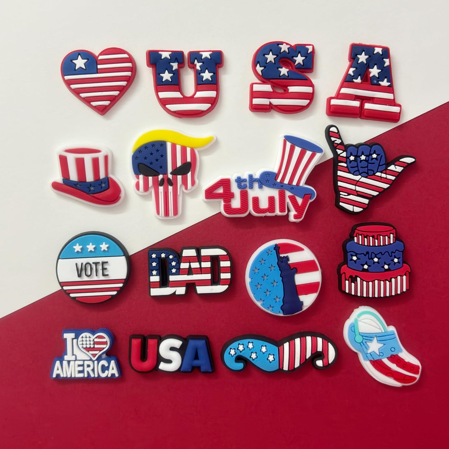 PVC Shoe Charms for Clog Sandals, USA Flag, Dancing, Cheerleading, DIY Shoe Decoration Charms, Party Favor - 7DAY'S