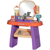 Qaba Kids Vanity Set, Toddler Makeup Table with Faucet, Mirror, LED Light, Music, 23 Accessories, Pretend Play Set for Girls 3 - 6 Years, Purple - 7DAY'S