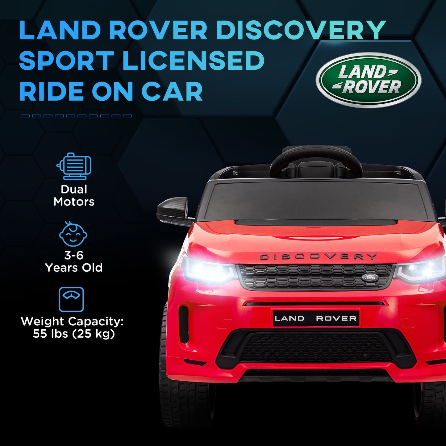 Qaba Land Rover Discovery Sport Licensed 12V Kids Ride on Car, Battery Powered Kids Electric Car with Remote Control, Soft Start, LED Lights, Music Horn, 3 Speeds, Red - 7DAY'S