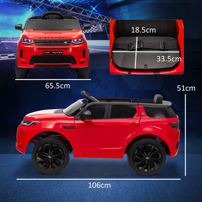 Qaba Land Rover Discovery Sport Licensed 12V Kids Ride on Car, Battery Powered Kids Electric Car with Remote Control, Soft Start, LED Lights, Music Horn, 3 Speeds, Red - 7DAY'S