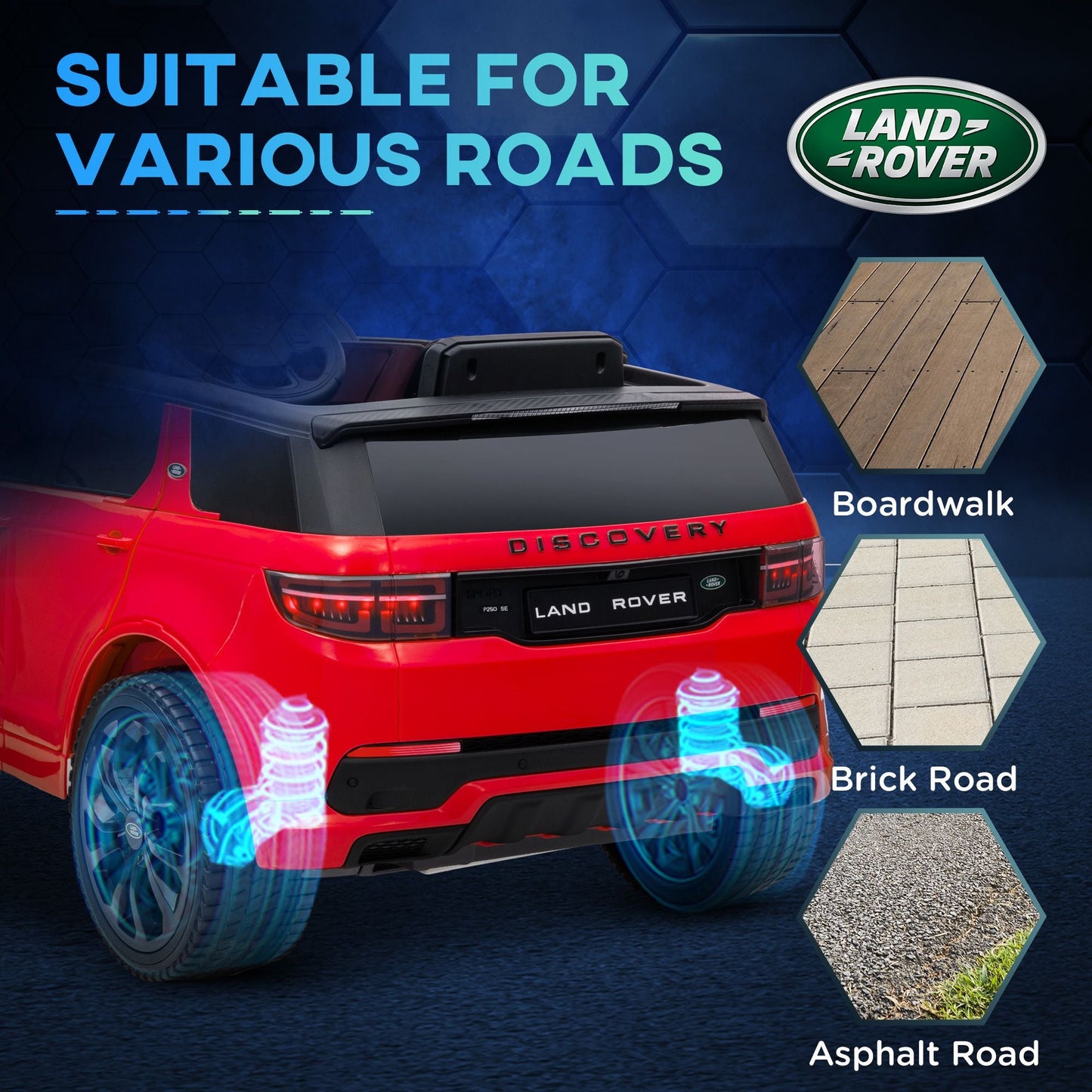 Qaba Land Rover Discovery Sport Licensed 12V Kids Ride on Car, Battery Powered Kids Electric Car with Remote Control, Soft Start, LED Lights, Music Horn, 3 Speeds, Red - 7DAY'S
