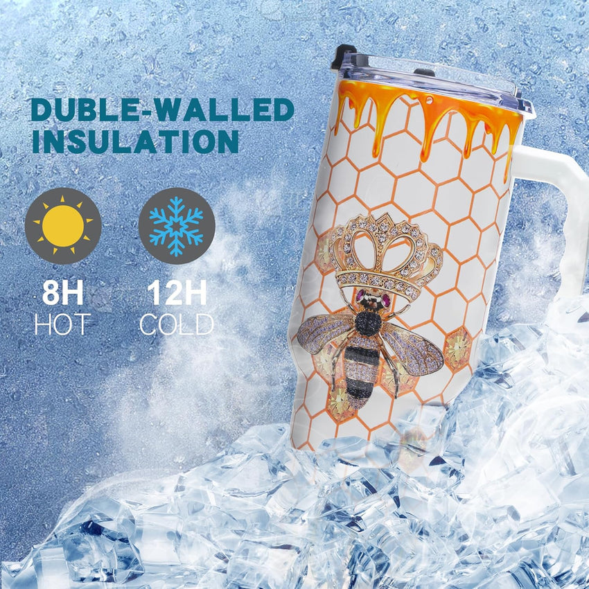 Queen Bee Gifts for Women – 40ozTumbler with Handle - Honeycomb Cup Birthday for Women, Wife, Sister, Best Friend, Teacher, Nurse – Mother’s Day Gifts for Mom - 7DAY'S