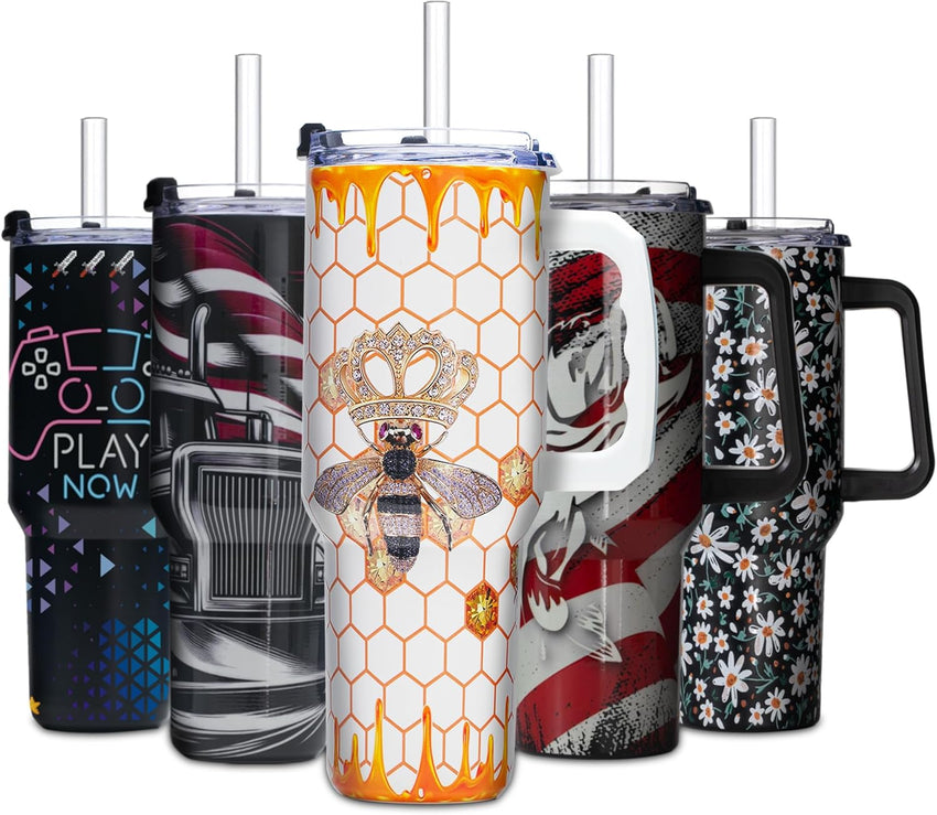 Queen Bee Gifts for Women – 40ozTumbler with Handle - Honeycomb Cup Birthday for Women, Wife, Sister, Best Friend, Teacher, Nurse – Mother’s Day Gifts for Mom - 7DAY'S