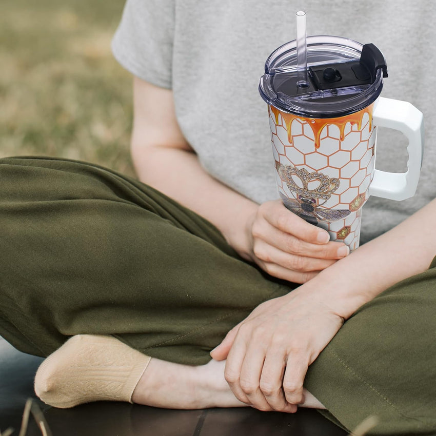 Queen Bee Gifts for Women – 40ozTumbler with Handle - Honeycomb Cup Birthday for Women, Wife, Sister, Best Friend, Teacher, Nurse – Mother’s Day Gifts for Mom - 7DAY'S