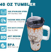 Queen Bee Gifts for Women – 40ozTumbler with Handle - Honeycomb Cup Birthday for Women, Wife, Sister, Best Friend, Teacher, Nurse – Mother’s Day Gifts for Mom - 7DAY'S