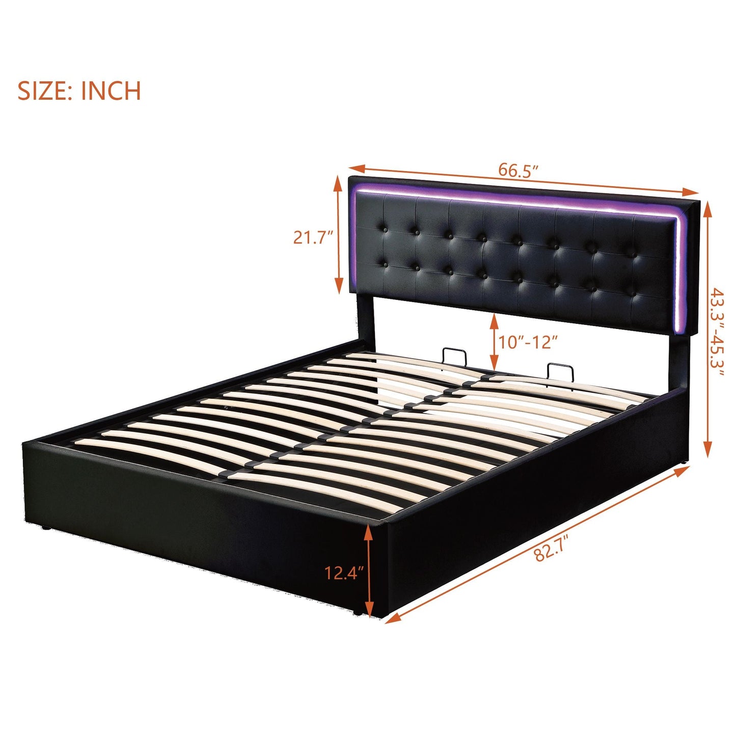 Queen Size Tufted Upholstered Platform Bed with Hydraulic Storage System,PU Storage Bed with LED Lights - 7DAY'S