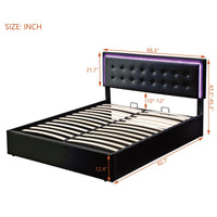 Queen Size Tufted Upholstered Platform Bed with Hydraulic Storage System,PU Storage Bed with LED Lights - 7DAY'S