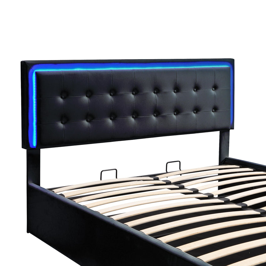 Queen Size Tufted Upholstered Platform Bed with Hydraulic Storage System,PU Storage Bed with LED Lights - 7DAY'S