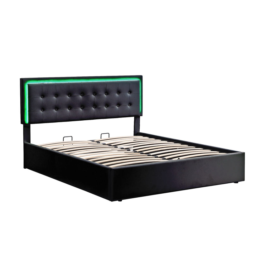 Queen Size Tufted Upholstered Platform Bed with Hydraulic Storage System,PU Storage Bed with LED Lights - 7DAY'S