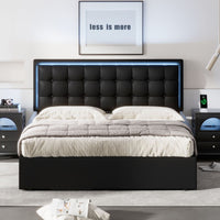 Queen Size Tufted Upholstered Platform Bed with Hydraulic Storage System,PU Storage Bed with LED Lights - 7DAY'S