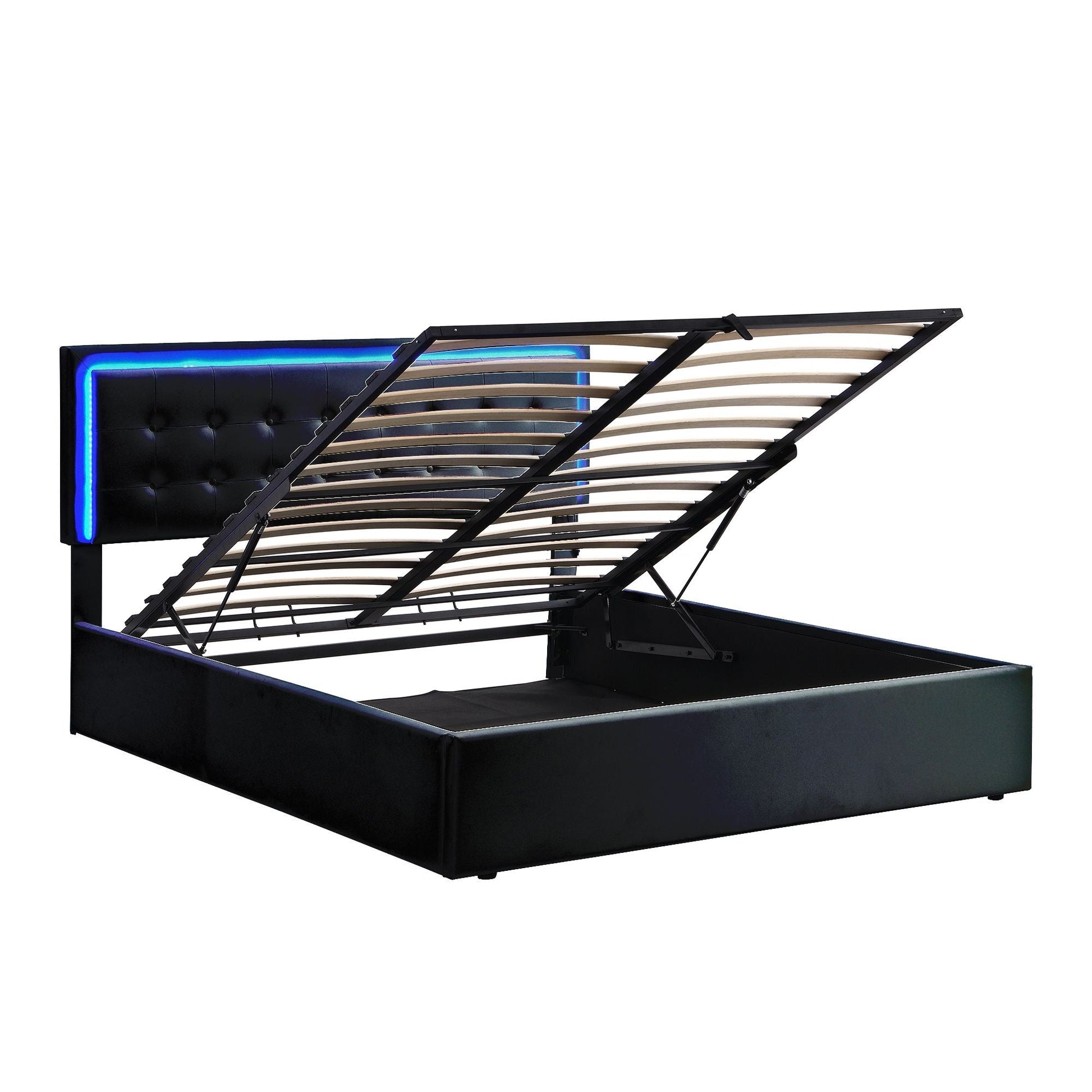 Queen Size Tufted Upholstered Platform Bed with Hydraulic Storage System,PU Storage Bed with LED Lights - 7DAY'S